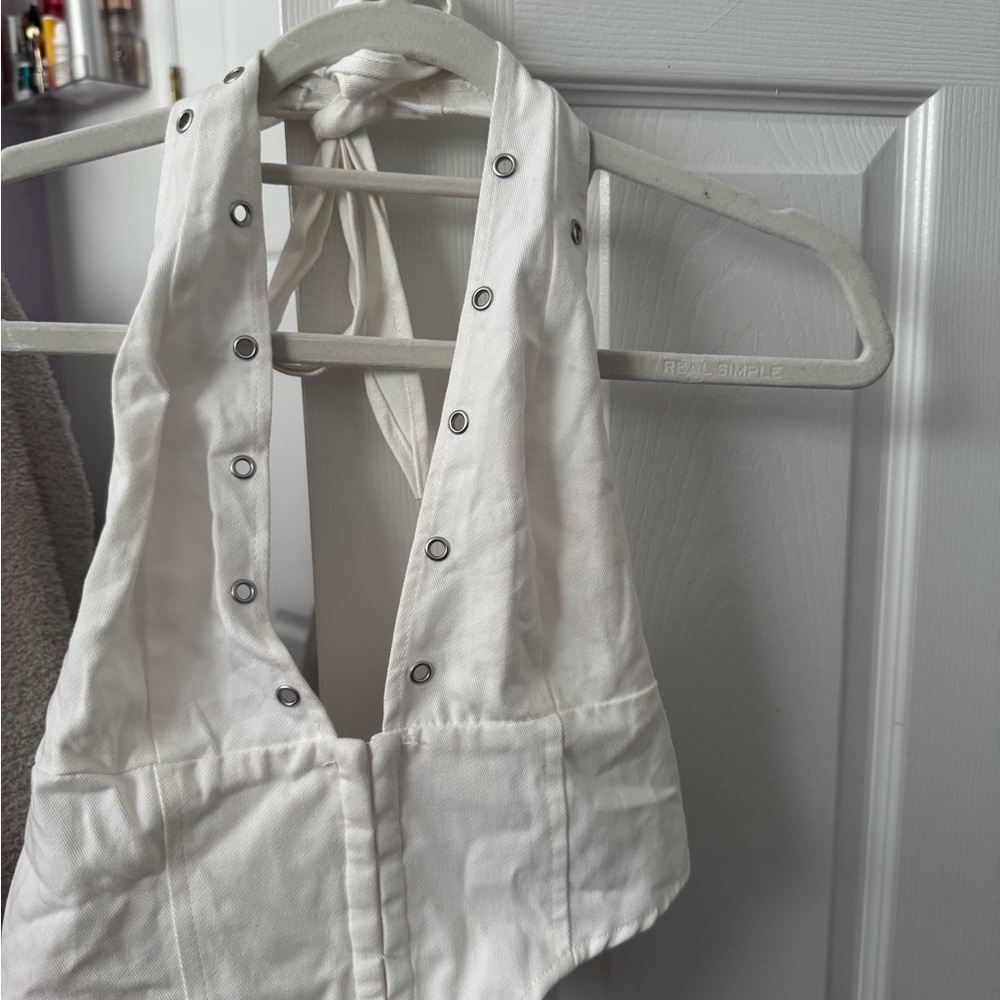 White Halter Top with Silver Accents